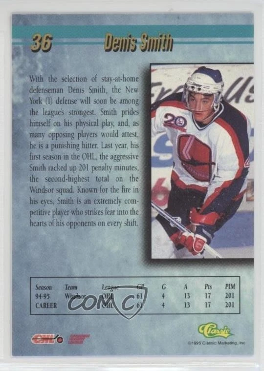 1995 Classic Draft Silver Denis Smith #36 - Image 2 of 2