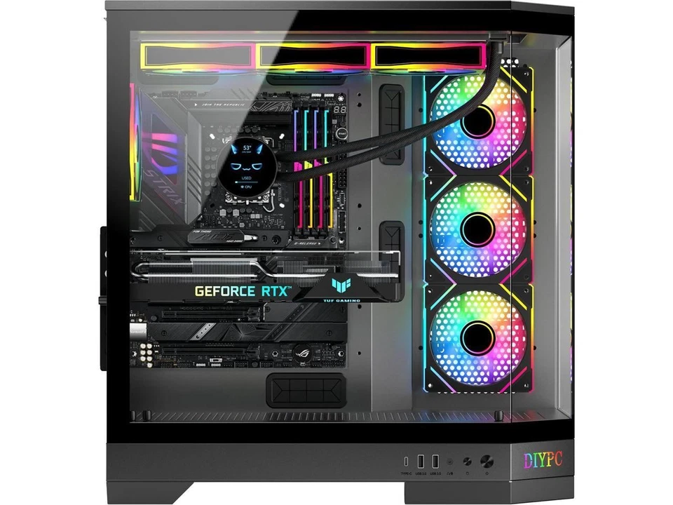 DIYPC  Vanguard-F1-BK -Black Dual USB3.0 and Type C Tempered Glass ATX Full Towe - Image 3 of 4