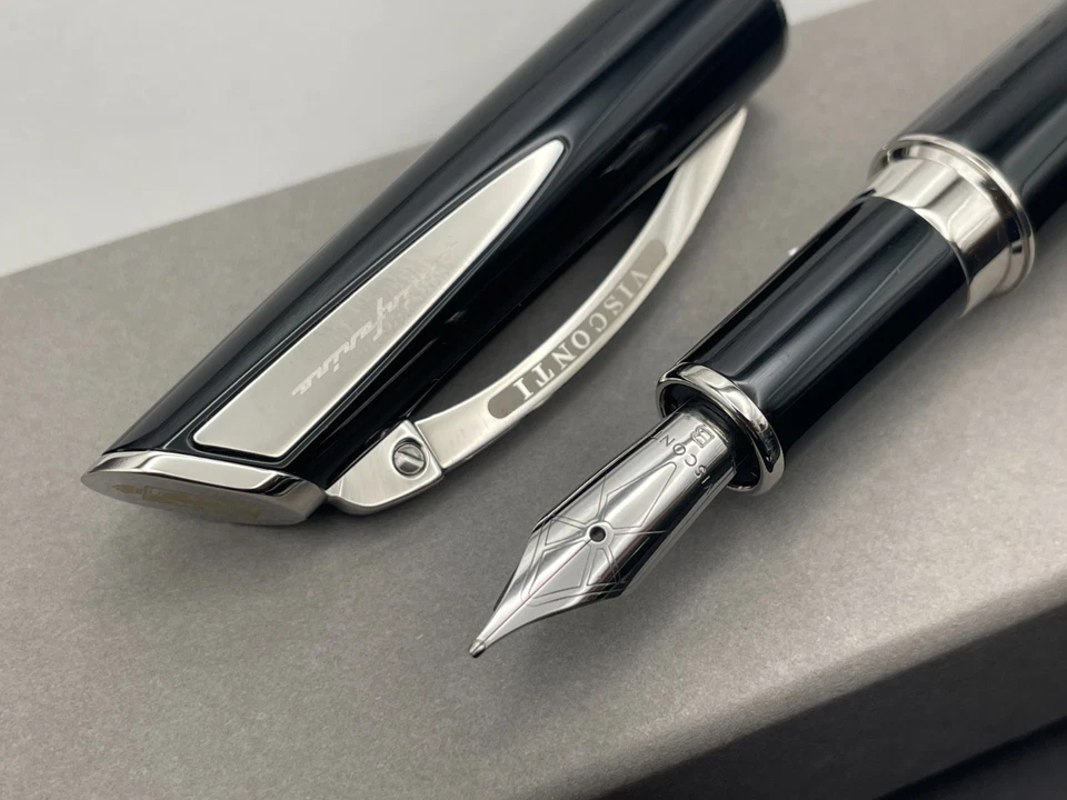 Visconti Italy Pininfarina XL Black & Steel Fountain Pen Broad Nib $395 New - Image 2 of 4