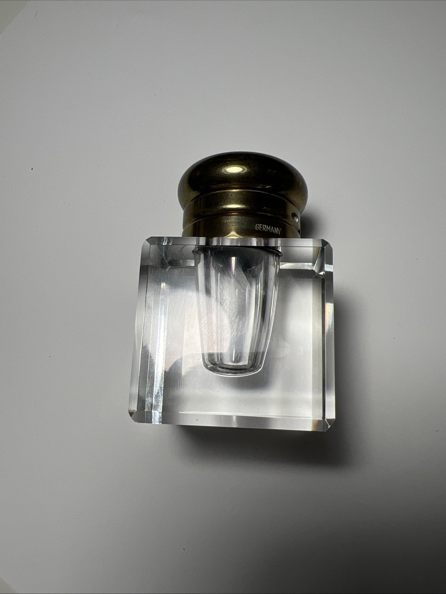 ◆非売品 1970年代！モンブラン クリスタルインクウェル 真鍮製蓋付 インク瓶 RARE Montblanc GERMANY Hand Cut Crystal with BRASS lid