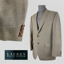 Lauren Ralph Lauren Sport Coat Mens 42L Brown Houndstooth Check Silk Wool