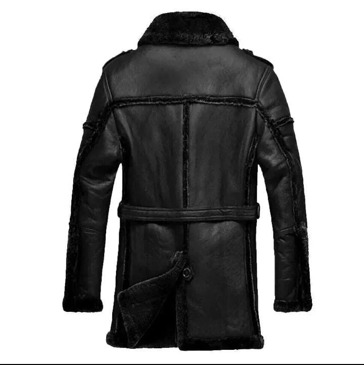 Men's Sheepskin Leather Fur Coat - Shearling Bomber Long Fur Winter Coat For Men - Image 2 of 3