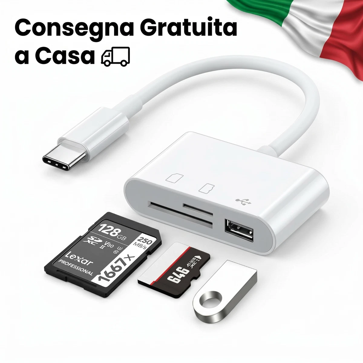 Lettore di schede SD TF universale multi-porta 4 in 1, lettore di schede SD/Micro SD, adattatore multiporta USB C, lettori di schede di memoria esterne USB 3.0, adattatore compatibile con iPhone