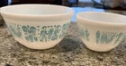 Vintage Turquoise Pyrex Set of Two 1 1/2 Qt and 1/2 Pt Bowls USA