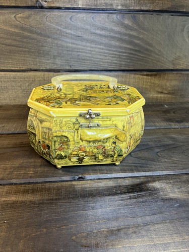 Anton Pieck Vintage 3D Decoupage Wooden Box Purse Handbag Lucite Handle - Picture 6 of 22