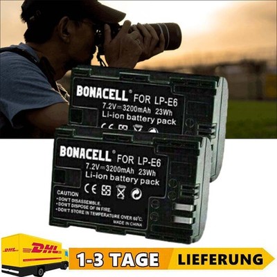 2X LP-E6 Akku Batteriepack für Canon EOS 70D 60D 7D 5D Mark II III 3200mAh DHL