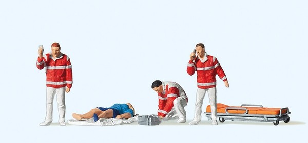 Preiser Figurensatz 1:87 SanitäTer Und Verletzte Auf Decke Exklusiv Serie 10543-image