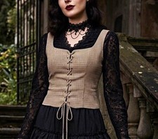 Scarlet Darkness Renaissance Corset Vest Women XL Gingham Plaid Lace Up NWT