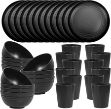 LIYH 36 Pcs Black Wheat Straw Dinnerware Set of 12 - Plastic Plates and Bowls Se