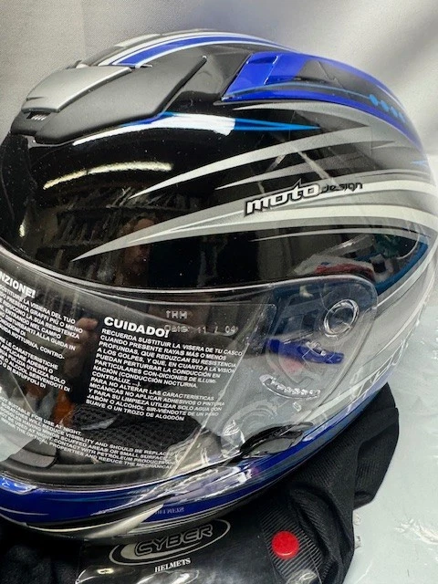 Cyber Helmet Moto/Racer Grande US-95 Casco Completo-Medio-Gráfico Azul/Negro Foto 3 de 4