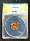 1949 D LINCOLN WHEAT CENT ANACS MS 65 RD 221