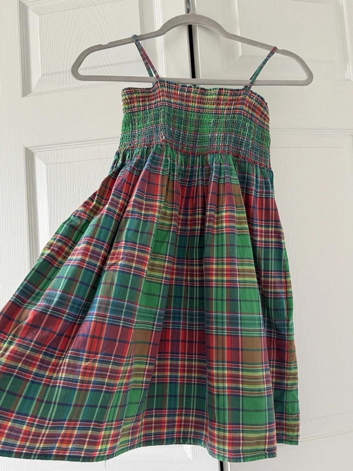 Vestido Ralph Lauren Tejido Madrás a Cuadros Niñas Pequeñas, Verde Talla 12 Usado Foto 2 de 4