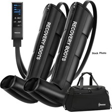 Leg Massager w/Heat/Full Compression Boots/Corded/6 Settings/Medium M - Black