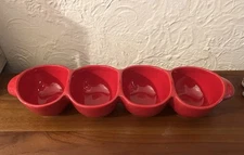 Crate & Barrel Ceramiche Virginia Italy Red 4 Bowl 16 x 4" Condiment Server NWT