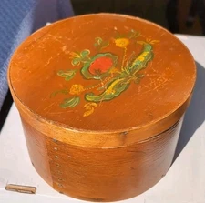 Antique Cheese Box Primitive Bentwood Folk Art Hand Painted Nails, Solid, Tight