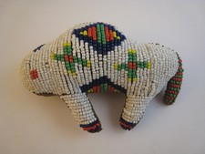 HAND MADE NATIVE AMERICAN BEADED LEATHER BUFFALO AMULET # 04, FETISH, VINTAGE