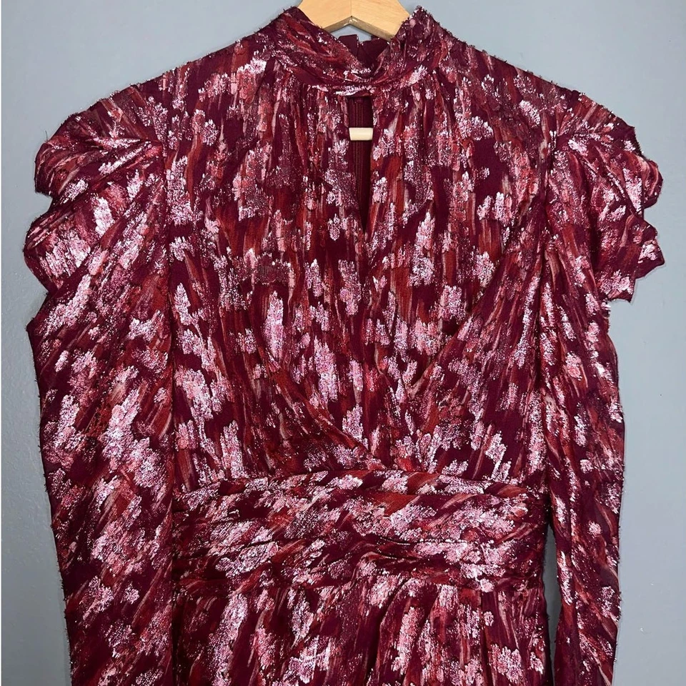 Jonathan Simkhai Mock 颈部锦缎金属藤丝绸迷你连衣裙粉色 2 码 — 第 3/4 张图片