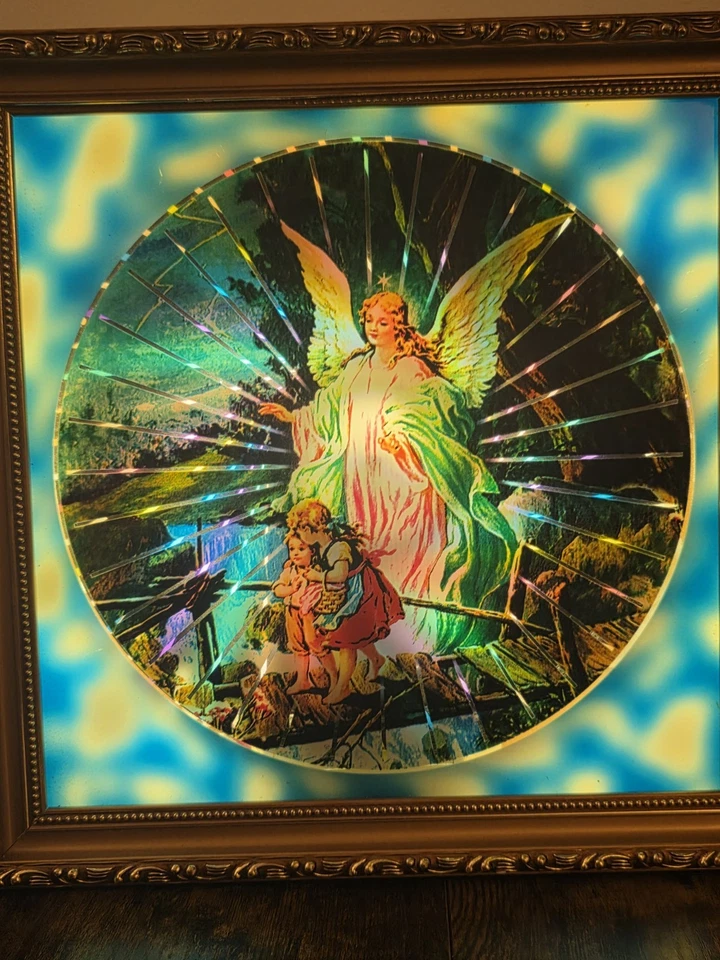 Vintage Motion Lamp Moving Picture Light Wall Display Guardian Angel With Kids - Image 2 of 4