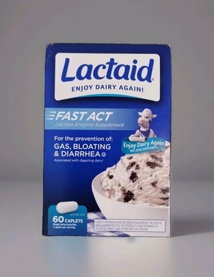 Lactaid Fast Act Lactose Intolerance Enzyme Supplement, 60 Caplets -EXP: 06/27+