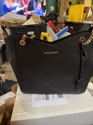 Michael Kors Jet Set Black Leather Shoulder Bag 35F1GTVT3L