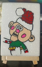 Hand Painted Rudolph Charlie In Box Christmas Santorini Marble Tiles W/stand