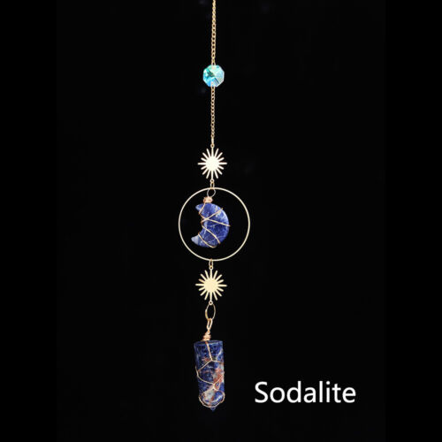 Natural Crystal Point Wire Wrapped Wind Chime Moon Sun Catchers Colgante - Imagen 20 de 21