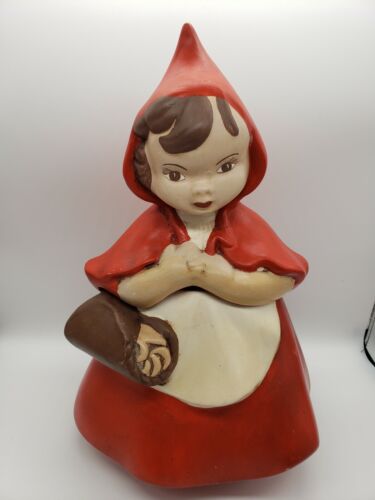 RARE Vintage Little Red Riding Hood Cookie Jar - Roses - 1940's - USA - 13” EUC