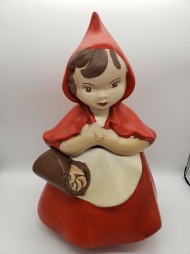 RARE Vintage Little Red Riding Hood Cookie Jar - Roses - 1940's - USA - 13” EUC - 第 1/8 張圖片