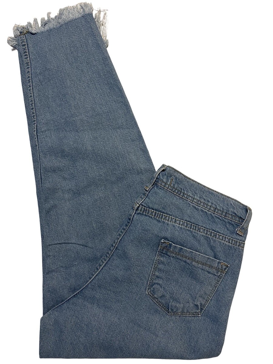 MAGI Woman Premium Fashion Blue Denim Jeans Raw Hem Zip Fly