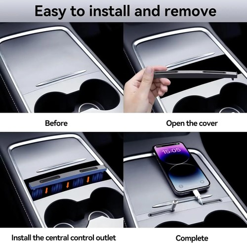 For Tesla Model 3 Y Car Central Charging USB Hub Station with Cable Organizer - 第 14/14 張圖片