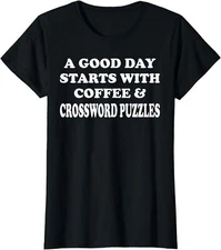 Funny A Good Day Starts with Coffee & Crossword Ladies' Crewneck T-Shirt