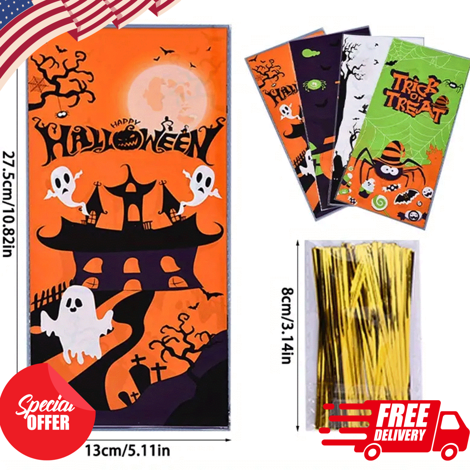 Thanksgiving Candy Bags Trick Treat 50pcs Party Cellophane Treat Bag Twist Ties