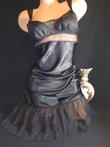 Vtg Satin Soft Nylon Nightgown Gown w Lace Bodice Dress Nightie w Ruffle S - Picture 5 of 10