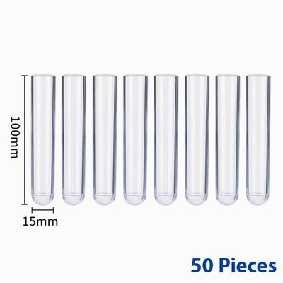 50x Plastic Clear Test Tubes 15mm*100mm Sample Container Laboratory Plasticware