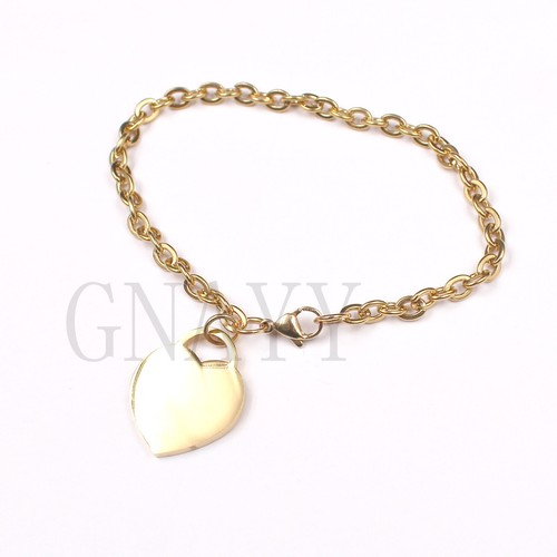 Personalize Name text Gold Plated Solid heart oval chain bracelet charm to girl - Picture 10 of 10