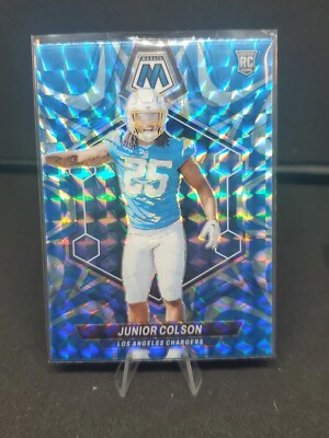 2024 Mosaic Football #361 Junior Colson RC Reactive Blue Prizm, LA Chargers