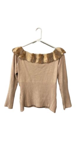 Bette Paige Off The Shoulder 100% Rabbit Fur Trimmed Sweater Top Sz. L - Picture 3 of 6