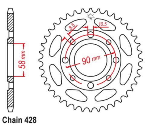 428 52T Rear Sprocket for Honda CT125 82-89 XL125 74-78 CT185 82-83 XL185 XLS125 - Picture 4 of 4