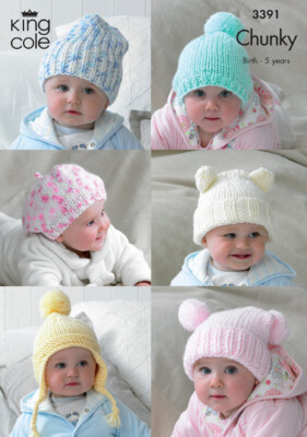 King Cole Grobstrickmuster Baby Mützen Slouchy Beanie Baskenmütze Helm 3391