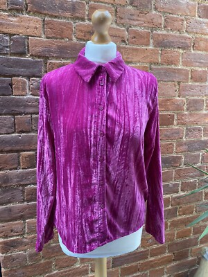 Vintage 90s Bright Pink Crinkled Velvet Shirt 8 10
