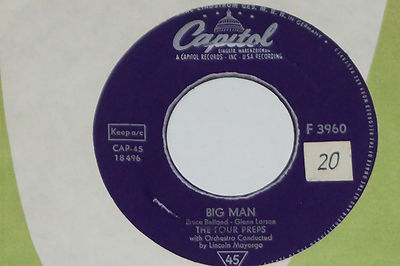 THE FOUR PREPS -Big Man / Stop, Baby- 7'' 45  Capitol Records  (F3960) 1958