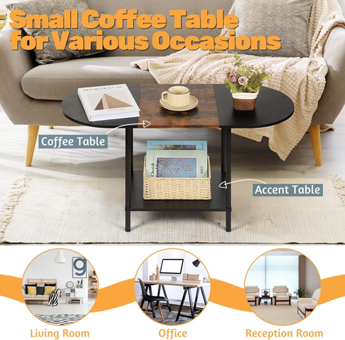 Coffee Tables for Living Room,2-Tier Small Oval Center Table Industrial Modern S - Picture 7 of 8