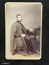 CDV Man Academic Robes Mortar-board, by Barnes Antique Victorian Fashion Photo