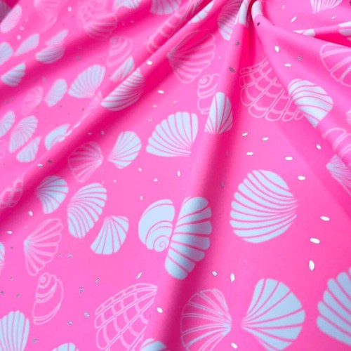Spandex Fabric Pink Clam Shell Print 4-way Stretch 60" wide Swimsuit By the Yard - Picture 6 of 7