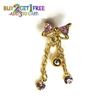 14G BOW PINK BELLY NAVEL RING CZ Jewelry Surgical Barbell Body Piercing 9009 3