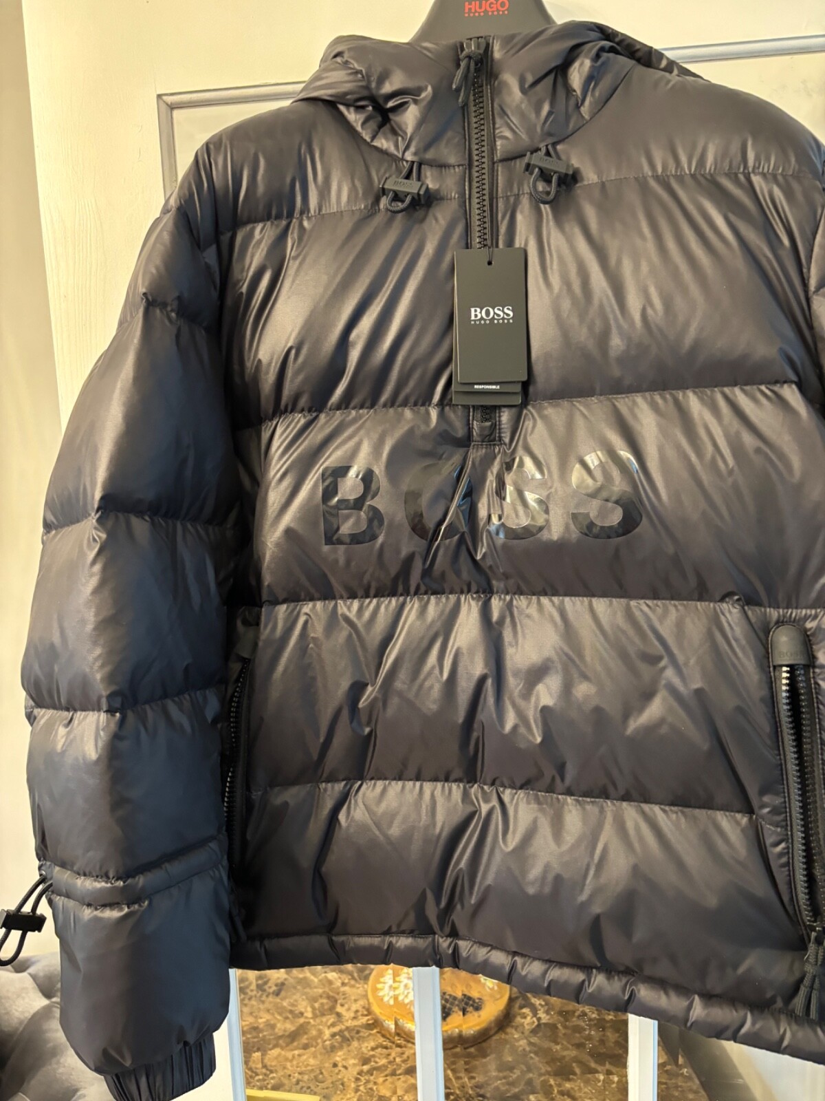 BOSS Men's Duck Down Puffer Jacket in Black Size US L-image