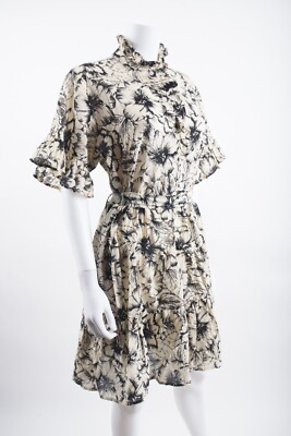 Mille Womens Violetta Dress XL White Navy Blue Ruffle Tie Waist Floral NWOT  | eBay
