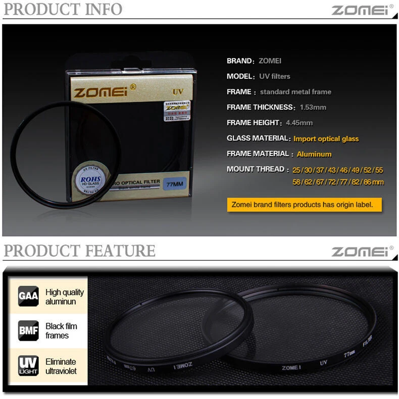 Zomei 55mm UV Ultra-Violet Filter Lens protector For Nikon Canon Sony Camera - Image 4 of 4