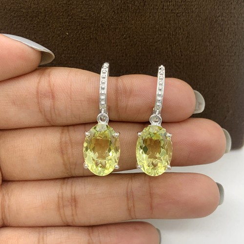 Lemon Quartz Gemstone Handmade 925 Sterling Silver Dangle Earrings For Women Gif - Picture 3 of 9