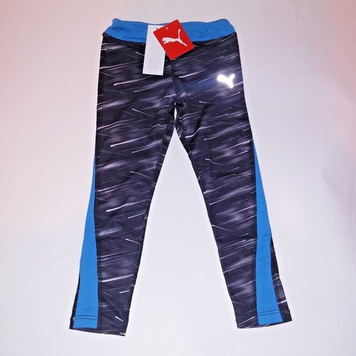 Puma Girls Active Pants Leggings Black Blue Size 5 New - Picture 1 of 6